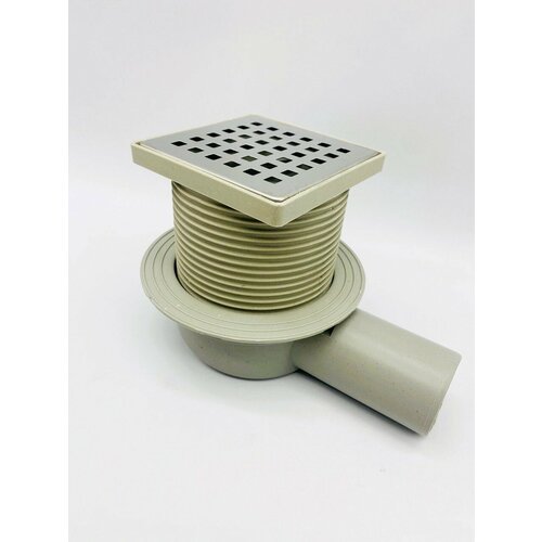 Трап горизонтальный регулируемый с решеткой из нерж стали 100х100 мм выпуск 50 мм VALFEX арт VF041050K10001 809₽