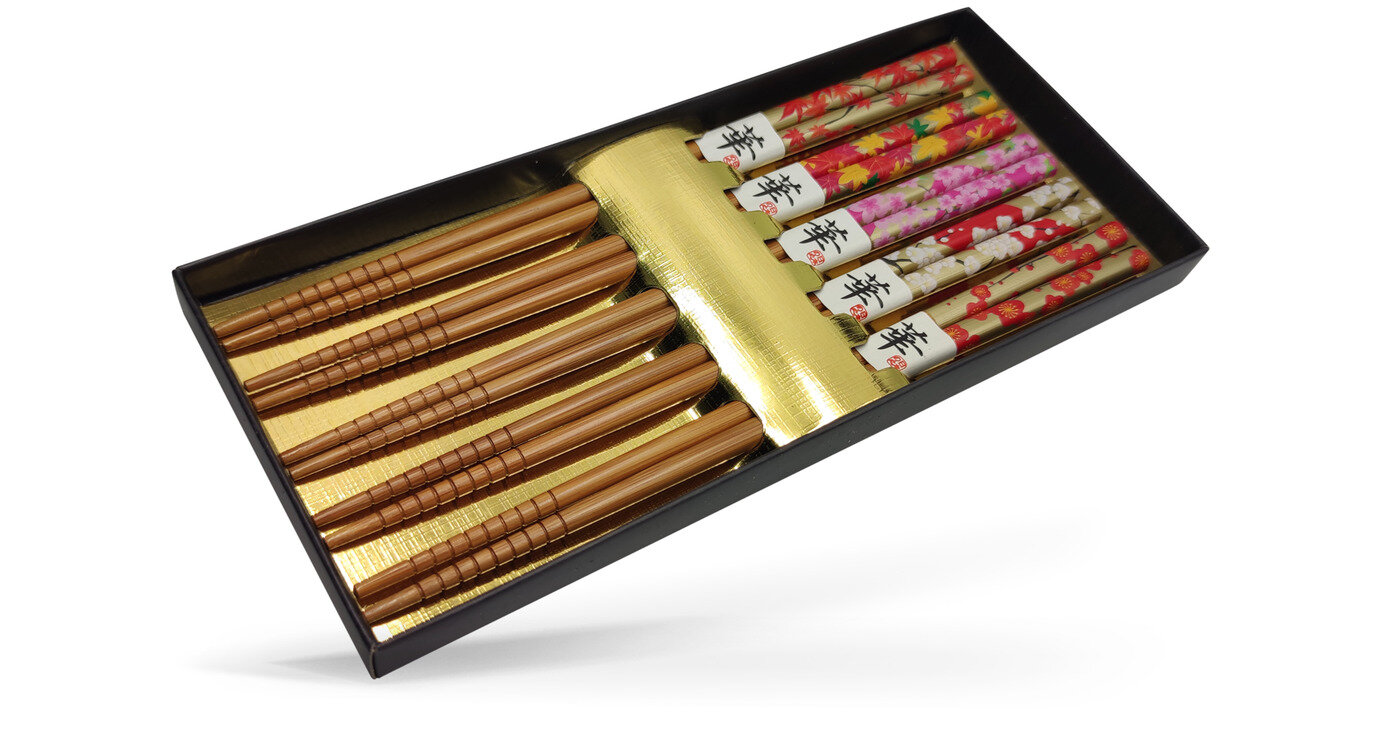 Подарочный набор палочек для еды, многоразовый, 5 пар Flower, дерево, Япония — фото 1