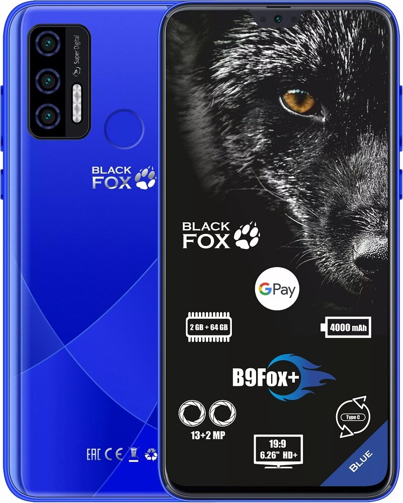 Смартфон Black Fox B9Fox+ 2/64 ГБ, Dual nano SIM, синий