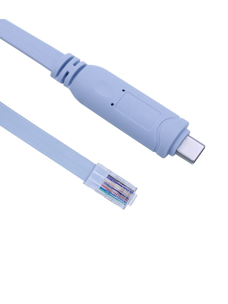 фото Консольный кабель FTDI USB (Type-C) к RJ-45 (RS232) адаптер GSMIN C46 для подключения к сетевому оборудованию Cisco, Huawei, H3C 1.5м (Голубой)