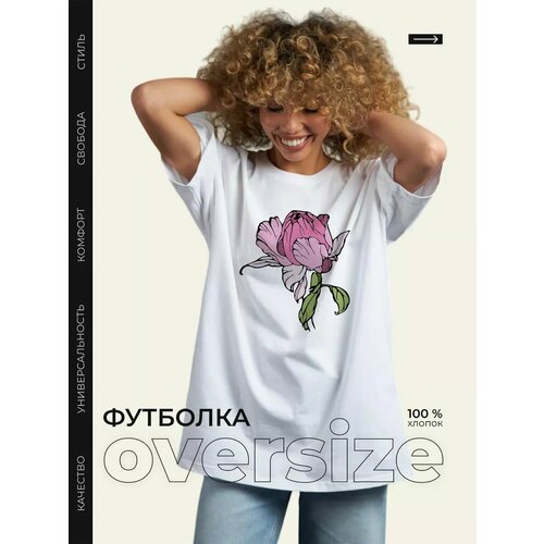 фото Футболка пион, белая, 100% хлопок, 1 шт., размер oversize, белый dari