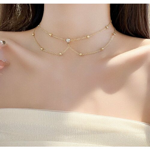 фото Чокер fashion jewelry, кристалл, длина 30 см, золотистый