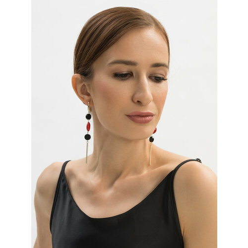 Серьги двусторонние Koshika, искусственный камень, агат, красный