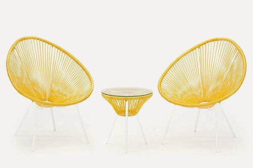 Изображение товара Комплект плетеной мебели KORNERA "Акапулько" на 2 персоны, каркас белый, искусственный ротанг золотой