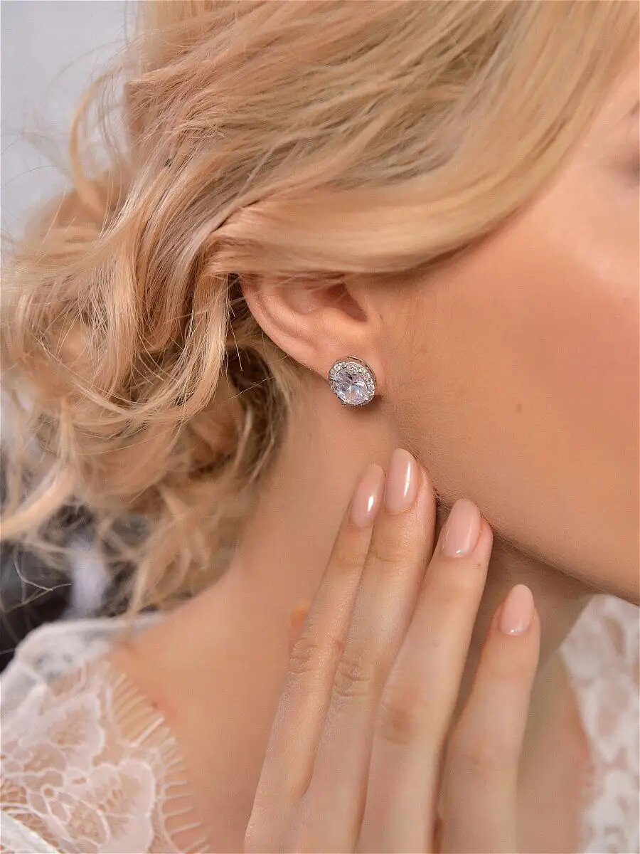 Серьги пусеты Romantic Wedding, кристалл, циркон, серебристый — фото 1