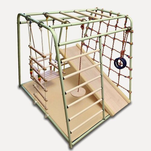 Изображение товара Детский спортивный комплекс напольный для дома Вертикаль Весёлый Малыш MAXI, горка мягкий бортик, фисташковый