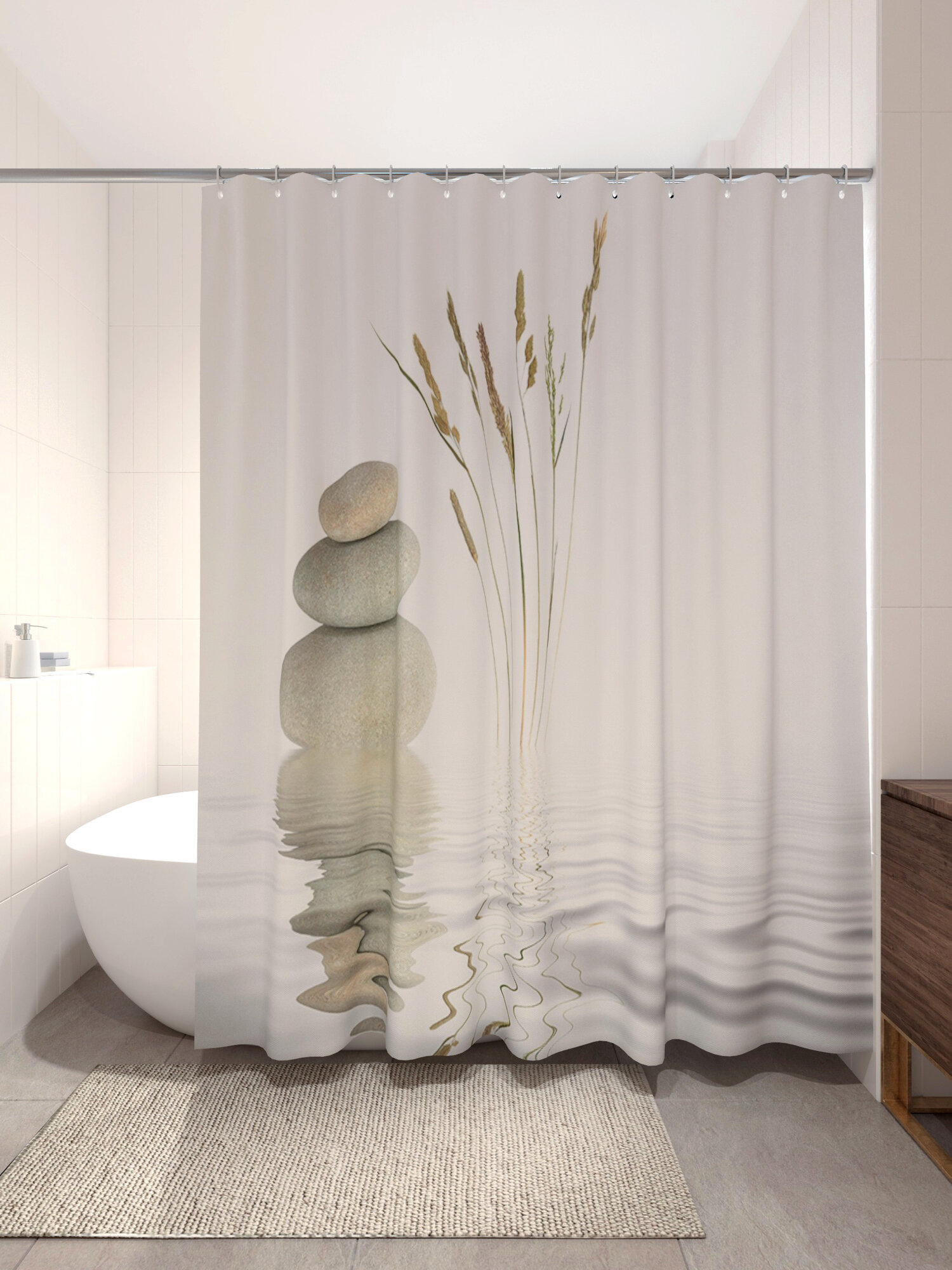 Штора PRIMANOVA 3D для ванны белая полиэстер 180 см x 200 см