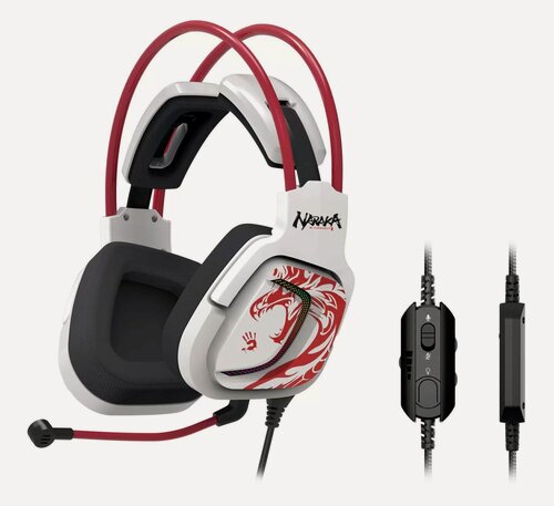 Изображение товара Гарнитура игровая A4TECH Bloody G575 Naraka, для компьютера, мониторные, проводные, белый / красный