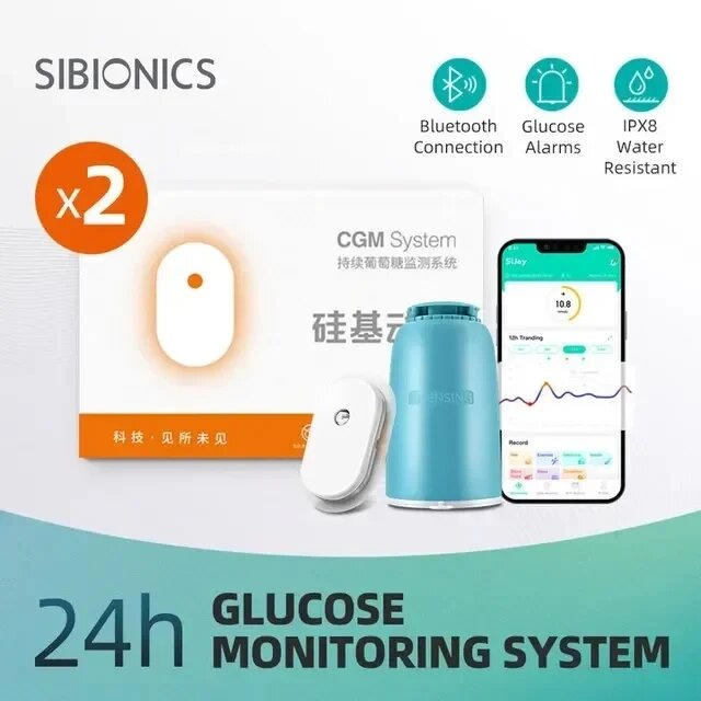 Динамический монитор уровня глюкозы в крови Sibionics, динамическая система непрерывного мониторинга глюкозы, датчик уровня глюкозы в крови, Freestyle Libre, 2 pcs