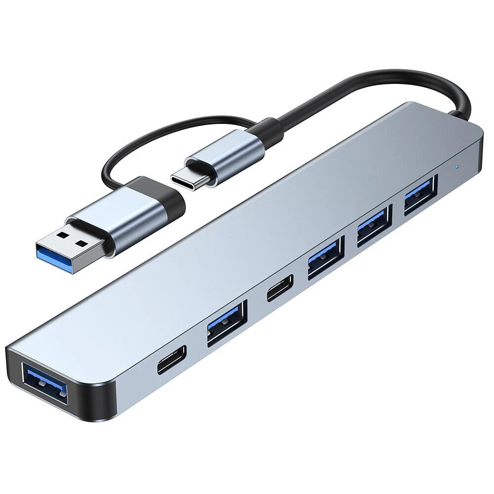 USB-концентратор 8 в 2, устройство чтения карт-сплиттера, USB-порт C, устройство чтения карт-сплиттера USB 3.0 SD/TF, док-станция, концентратор типа C, — фото 1
