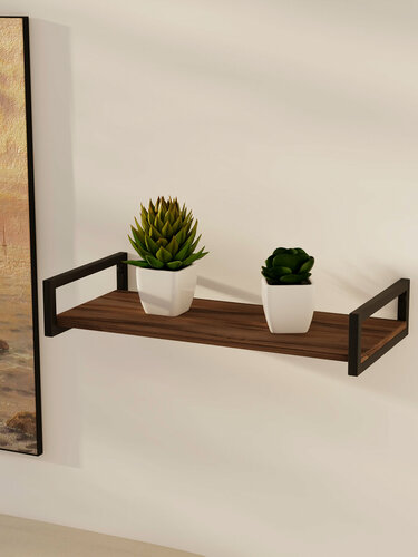 Изображение товара Настенная полка IamLoft, лофт, открытая, универсальная, ЛДСП/металл, ясень тёмный, 69x33x12 см