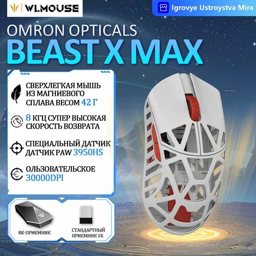 Wlmouse Игровая мышь беспроводная Beast X Max Беспроводная связь 8K-OM Opticals, белый