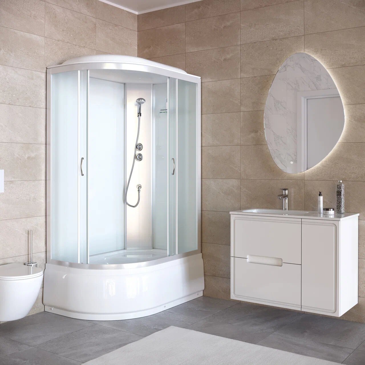 Душевая кабина Taliente 120x80 TA-12080M(R) стекло рифленое, профиль матовый хром, правая, с высоким поддоном