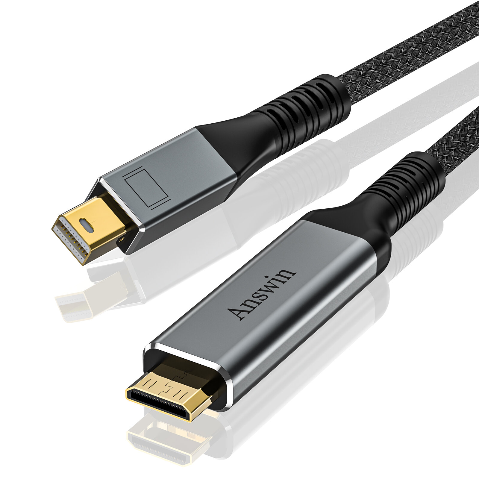 Кабель Answin Mini DisplayPort-Mini HDMI, однонаправленный, 4K, 1.8м, серый металлик (не HDMI)