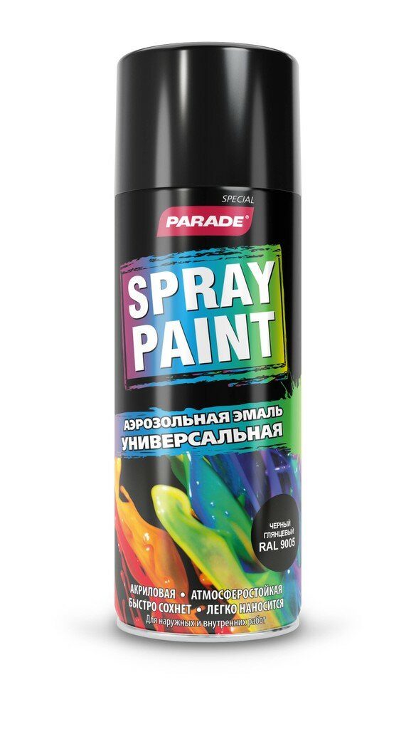 Эмаль аэрозольная PARADE SPRAY PAINT RAL 9005 Черный глянцевый