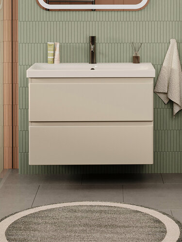 Изображение товара Тумба подвесная SanStar Riana 80 с раковиной Moduo 80 (комплект) для ванной комнаты, cappuccino