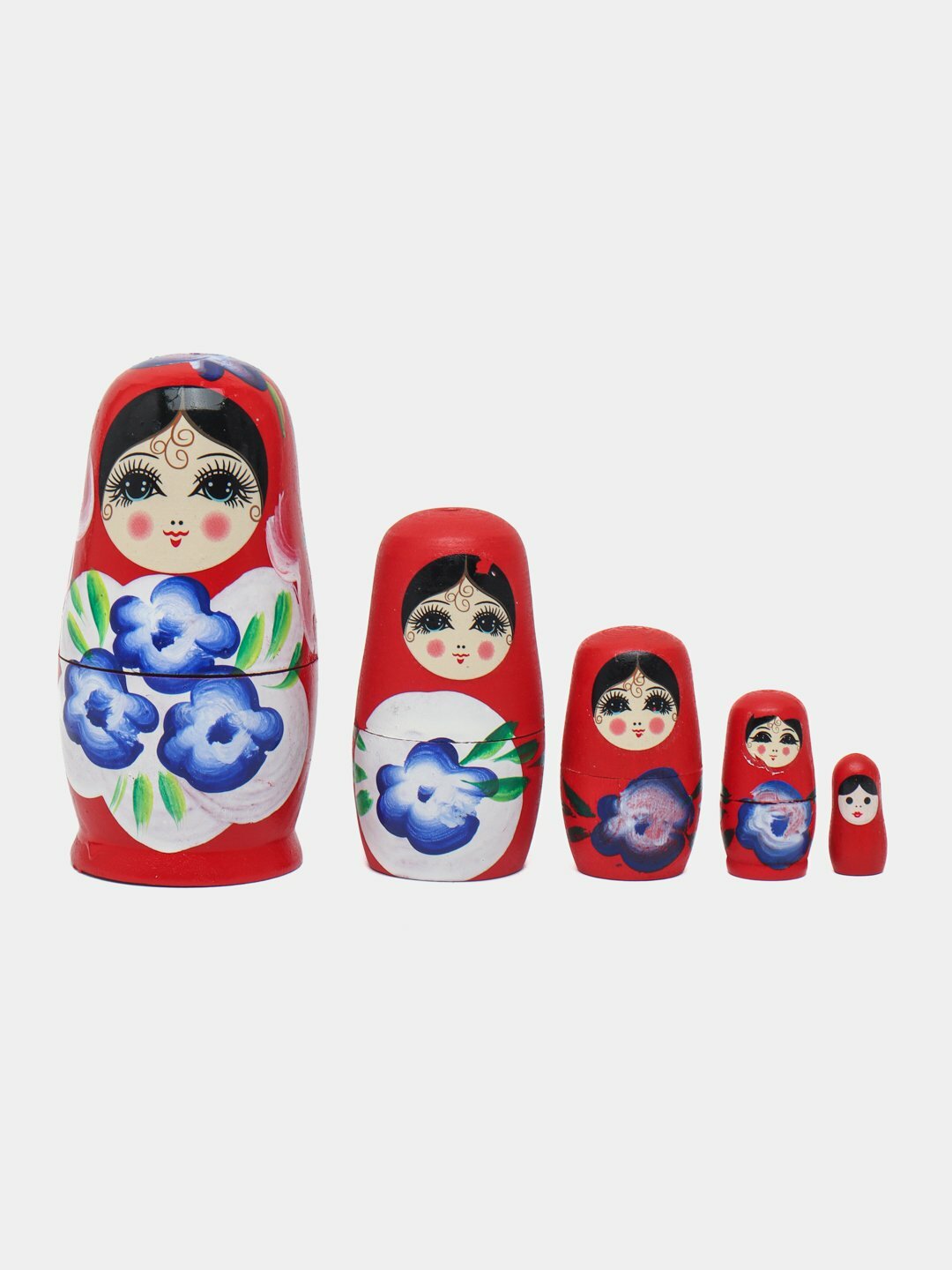 Матрёшка дерево «Земляничка», красное платье, 5 кукольная, 15 см Развивающая деревянная игрушка для малышей,