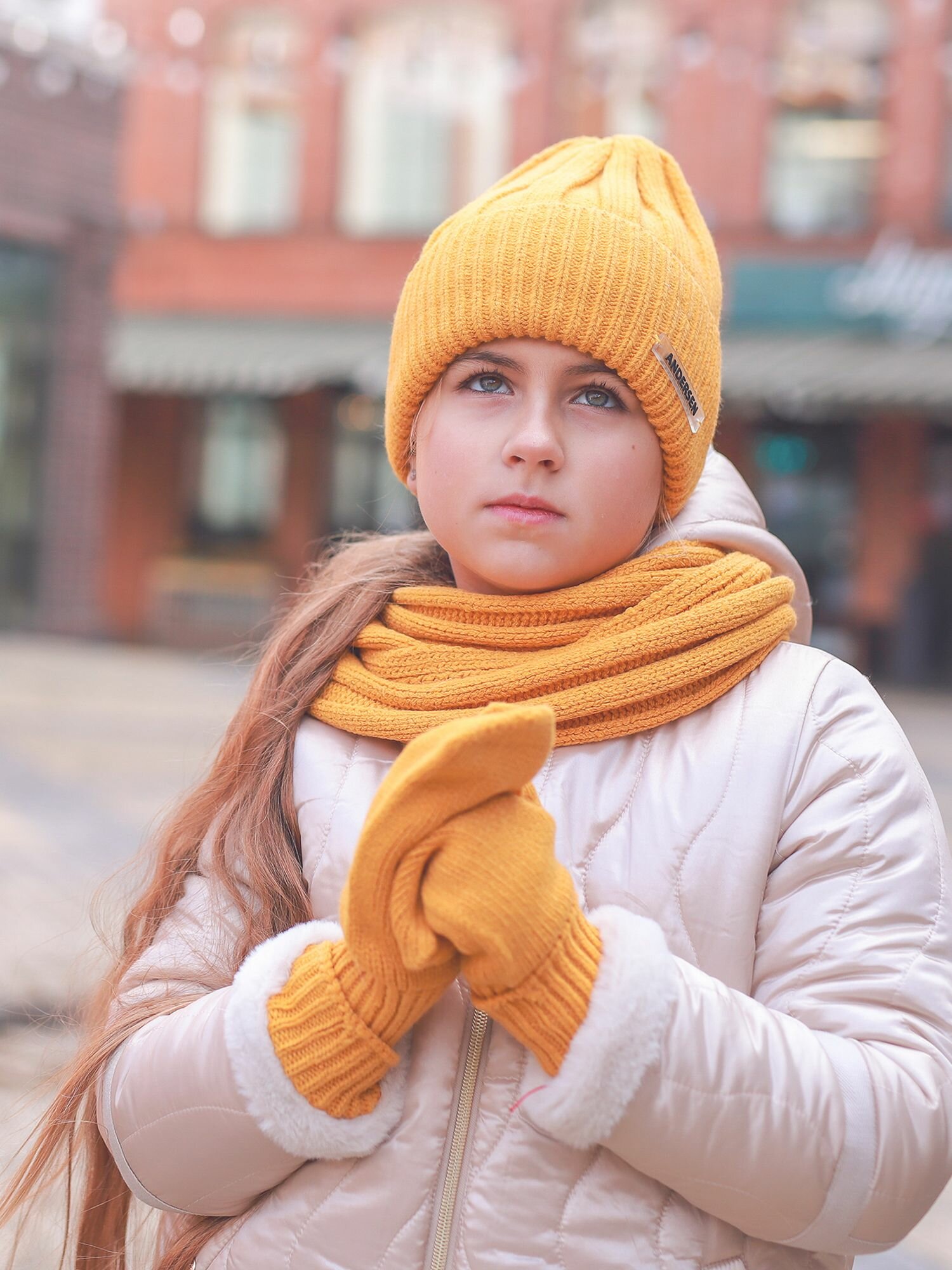 Варежки Андерсен для детей, размер 2-4, горчичный — фото 1