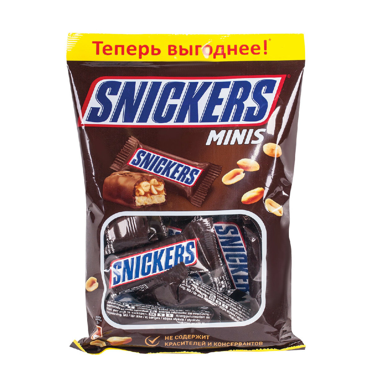 Конфеты Snickers Minis с карамелью, арахисом и нугой, пакет, 180 г, флоу-пак