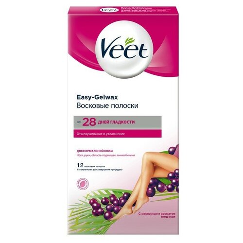 Veet восковые полоски для нормальной кожи c технологией easy gel-wax 12шт