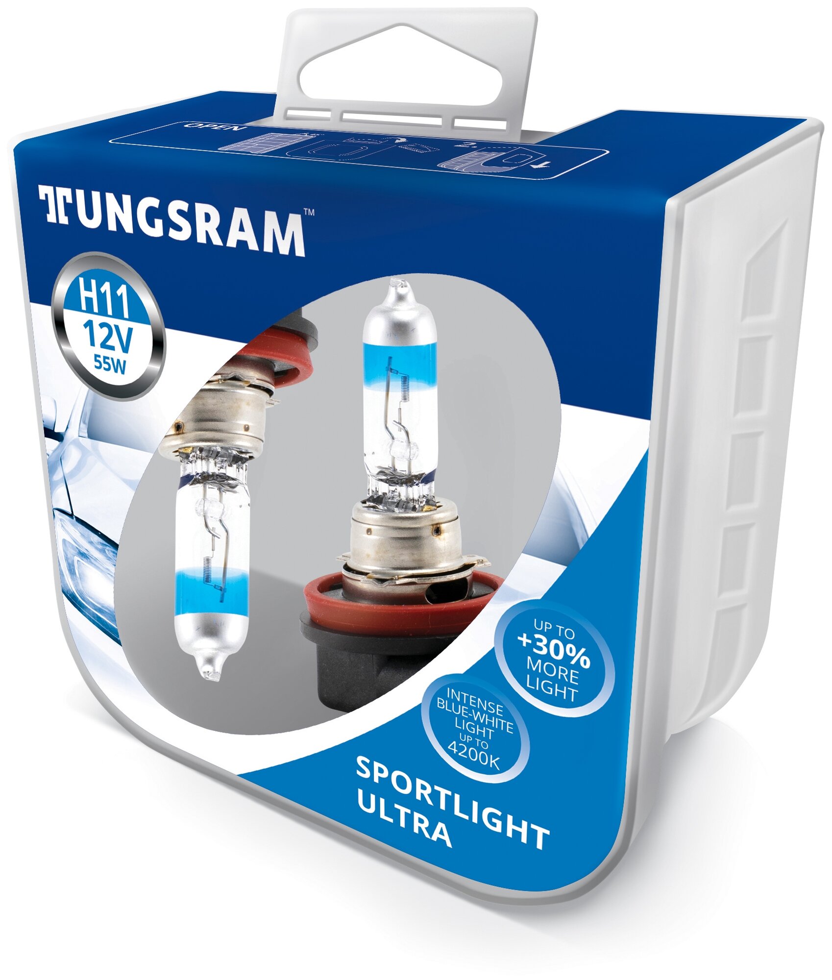 Лампы TUNGSRAM "Sportlight Ultra", H11, +30%, 12V, 55W, PGJ19-2, 4200K