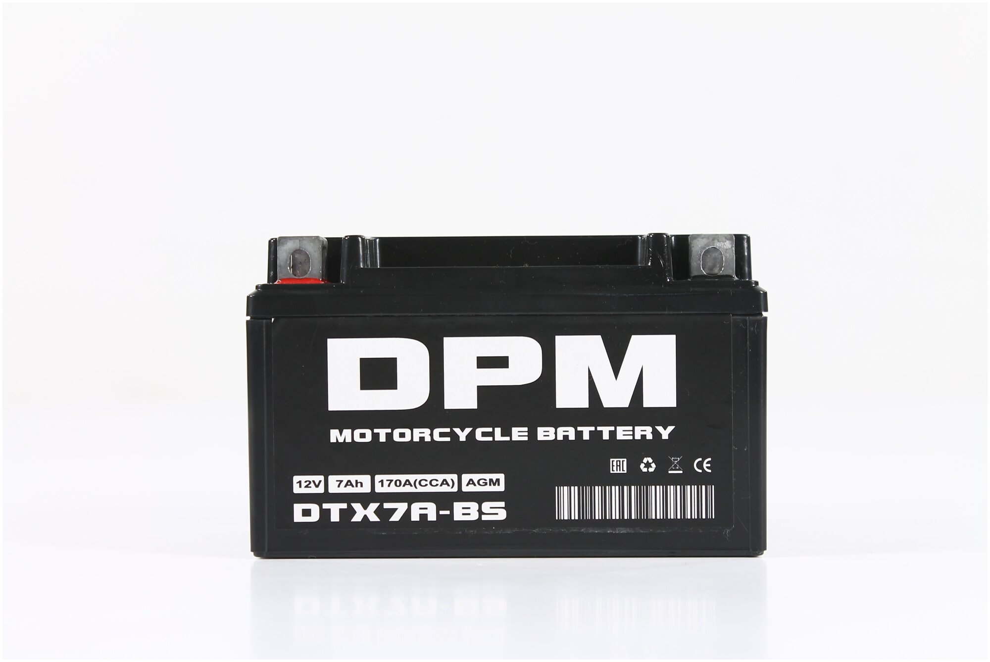 Мото Аккумулятор DPM 12В 7А/ч AGM (YTX7A-BS)Стартерный для мотоцикла, квадроцикла, скутера, мопеда