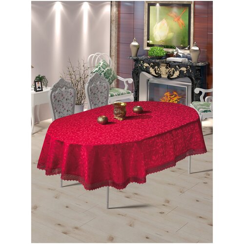 фото Скатерть do&co c гипюром 160х220 кдк овальная бордовый do & co
