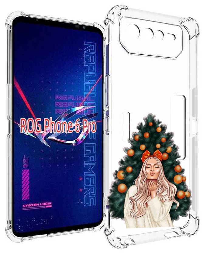 Чехол MyPads девушка-под-елкой-с-мандаринами женский для Asus ROG Phone 6 Pro задняя-панель-накладка-бампер