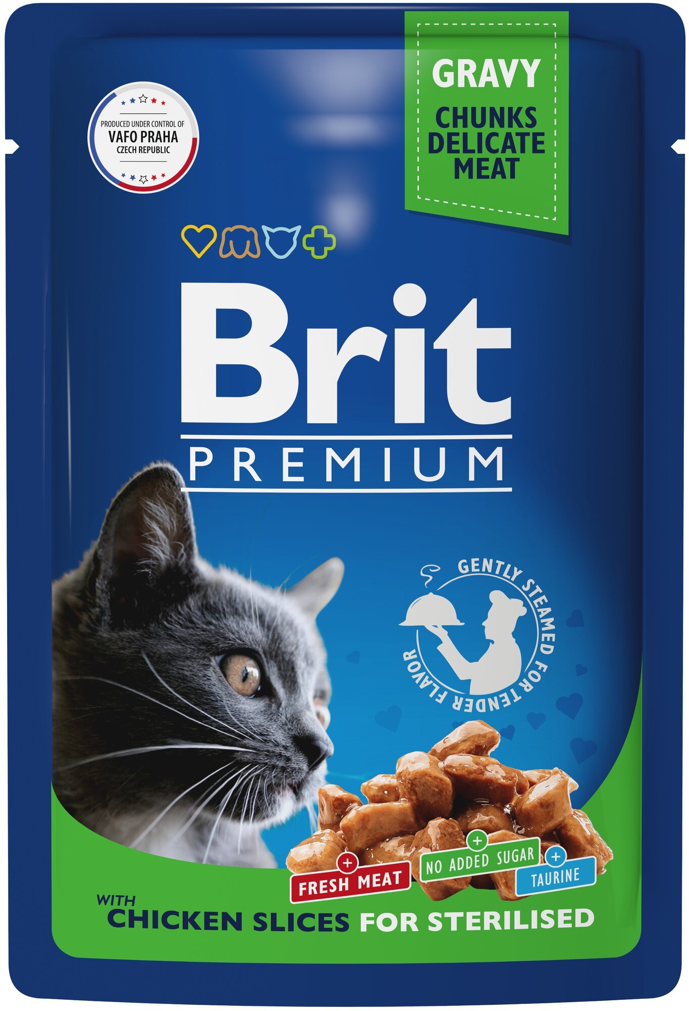 Brit Premium пауч для стерилизованных кошек и котов (кусочки в соусе) Курица, 85 г. упаковка 14 шт