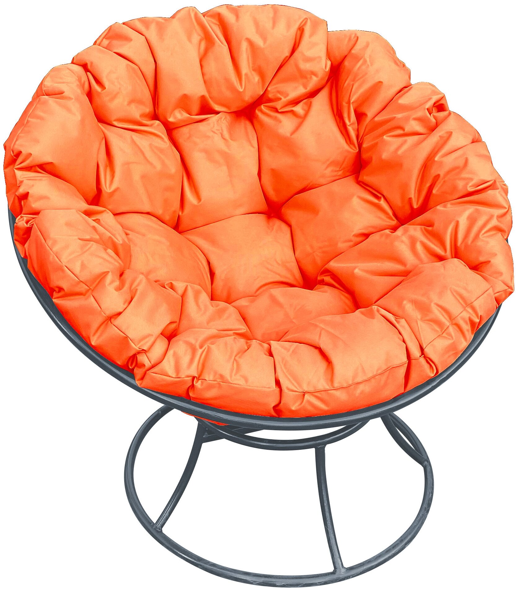 Кресло m-group папасан серое, оранжевая подушка - фотография № 1