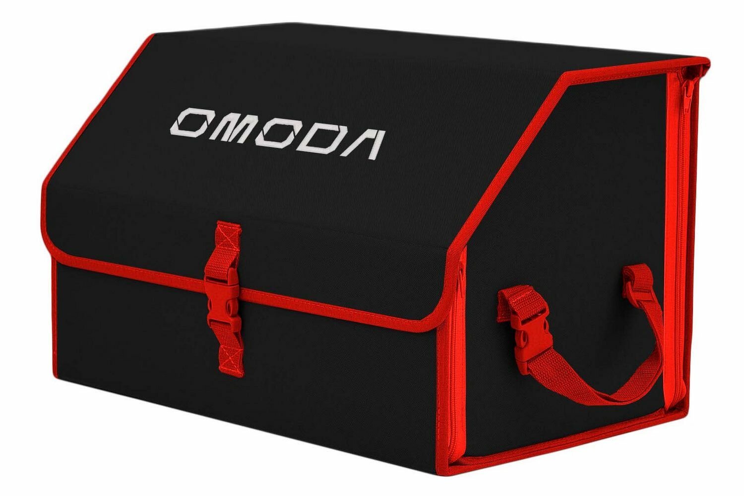 Органайзер-саквояж в багажник "Союз" (размер L). Цвет: черный с красной окантовкой и вышивкой Omoda (Омода).