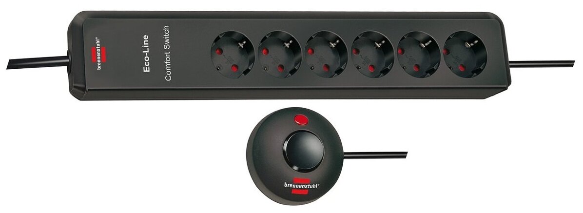 Удлинитель 2 м Brennenstuhl ECO-Line Comfort Switch, 6 розеток, черный (1159450616)