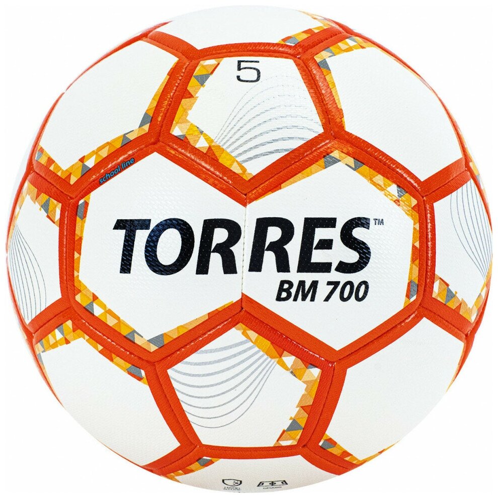 Мяч футб. "TORRES BM 700" арт. F320655, р.5, 32 панели. PU, гибрид. сшив, беж-оранж-сер