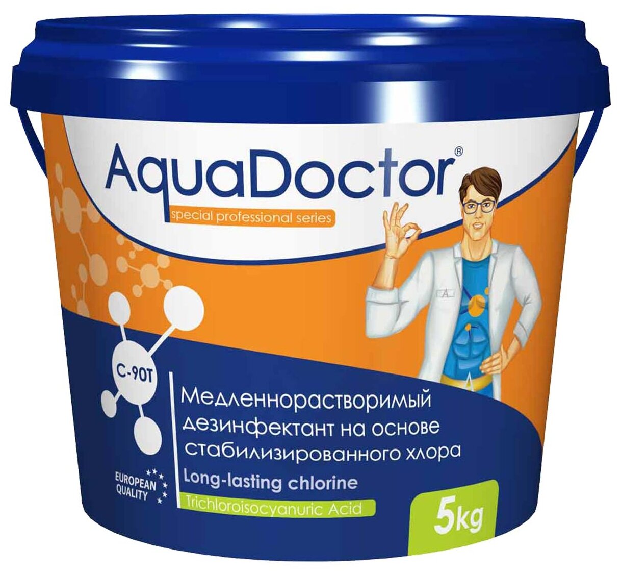 Дезинфектант для бассейна на основе хора длительного действия AquaDoctor C-90T, 5 кг