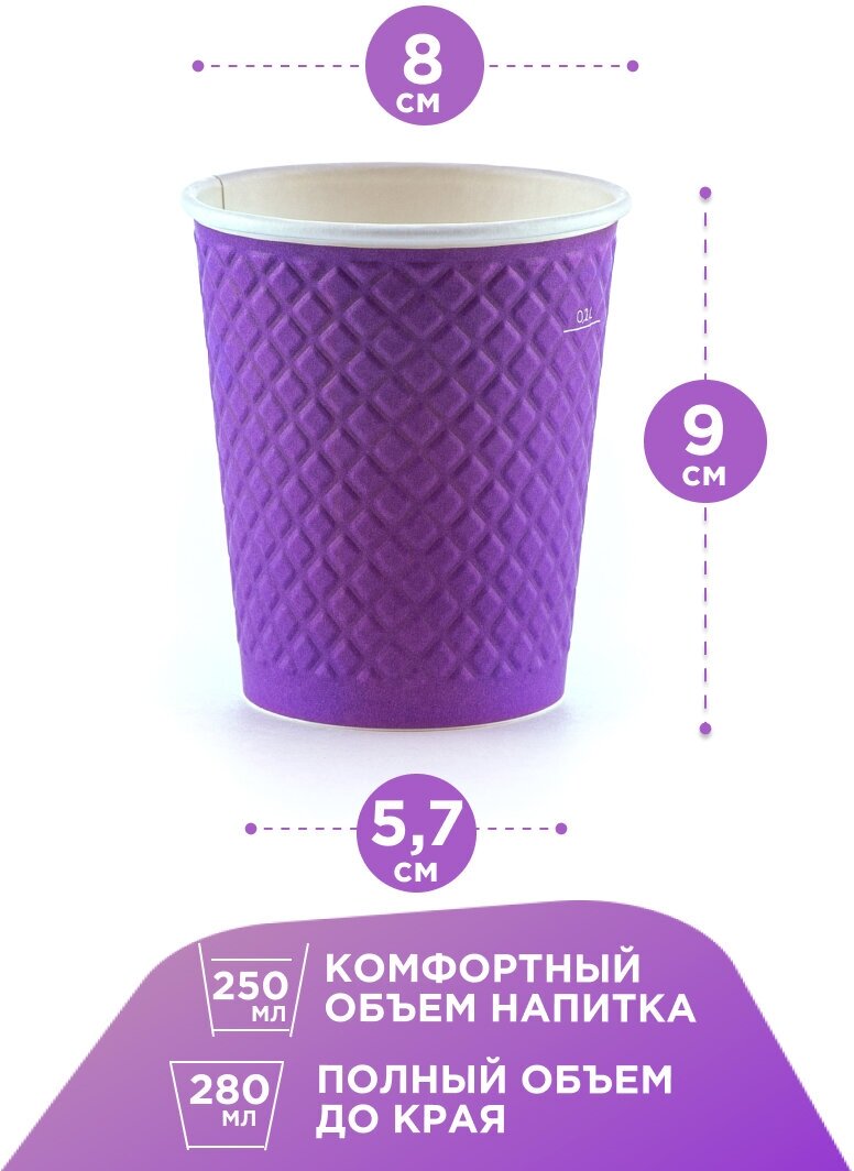 Стаканы одноразовые бумажные двухслойные Formacia, объем 250 мл, в наборе 25 шт. разноцветные, стаканчики для кофе с вафельной тектурой - фотография № 4
