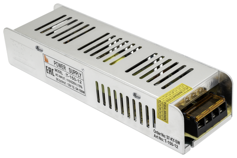 Блок питания для светодиодов 220/12V 150W, IP20, компактный (узкий) SWGroup - фото №1