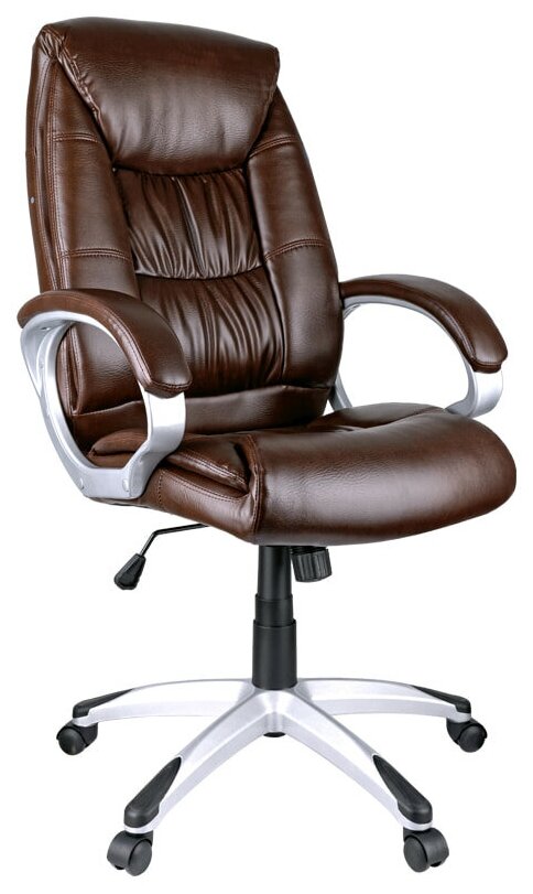 Компьютерное, офисное, удобное кресло (стул) для руководителя с подлокотниками Helmi HL-E06 "Balance", экокожа коричневая, механизм качания