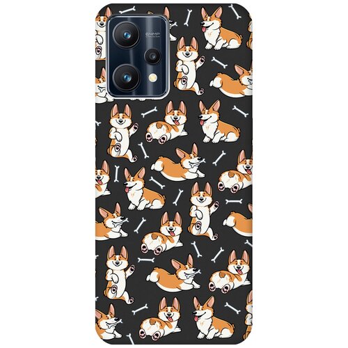 Матовый чехол Corgi Pattern для Realme 9 Pro / Рилми 9 Про с 3D эффектом черный матовый чехол corgi pattern для realme gt 2 pro рилми гт 2 про с 3d эффектом черный