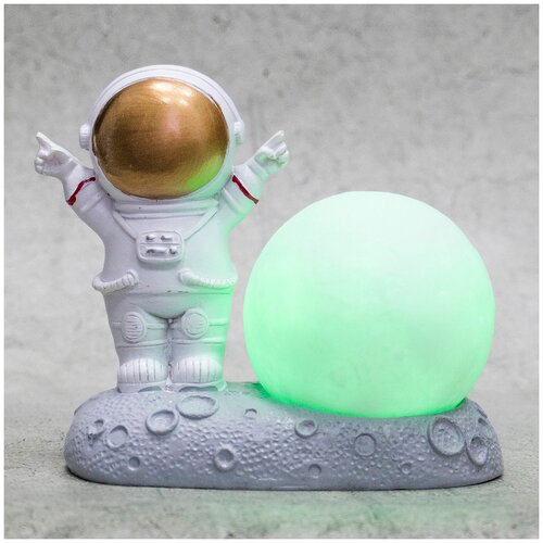 Светильник Космонавт (N 1) 13х12х7 золотой, ночник 3D Луна шар подарок девочке, мальчику, универсальный 12 апреля День космонавтики