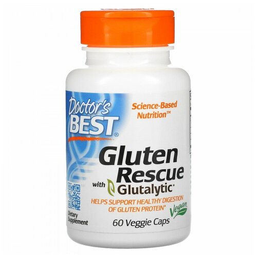 Купить Doctor's Best, Gluten Rescue, ферменты для расщепления глютена с Glutalytic, 60 вегетарианских капсул, Докторс Бэст