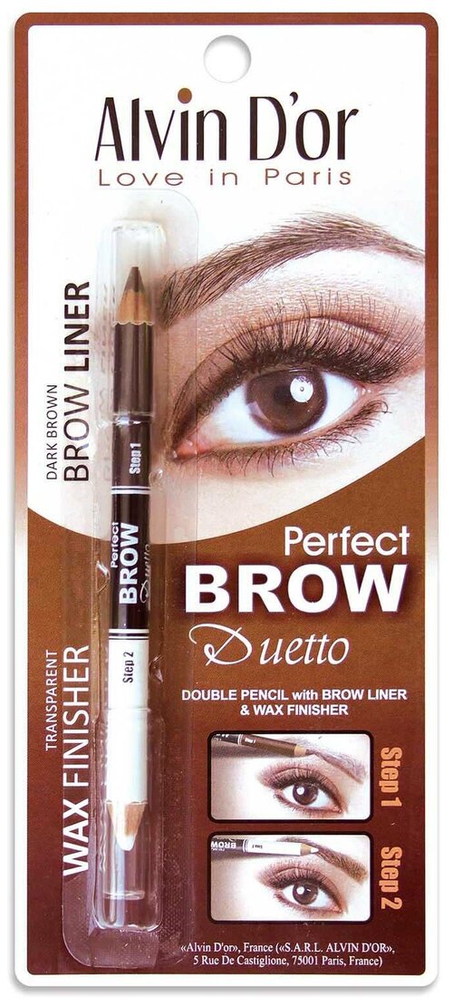 Alvin Dor Карандаш для бровей Perfect Brow Duetto, оттенок 02 dark brown