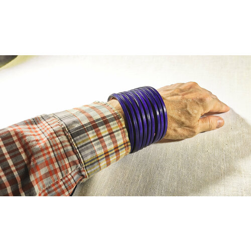 фото Браслет кожаный ручной работы "пружинка темно синяя 9 полос" хельга шванцхен leatherca