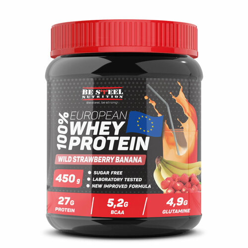 Напиток растворимый ВЭЙ про Be Steel Nutrition 100% European Whey Protein 0,45кг (земляника-банан)