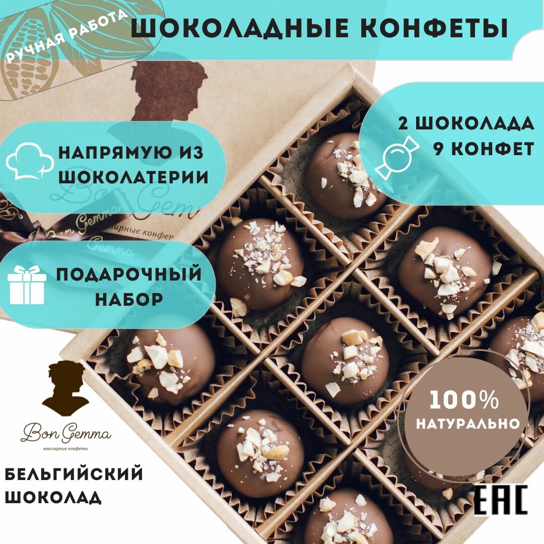Шоколадные конфеты ручной работы Bon Gemma, набор "Сливовый трюфель", 9 шт.