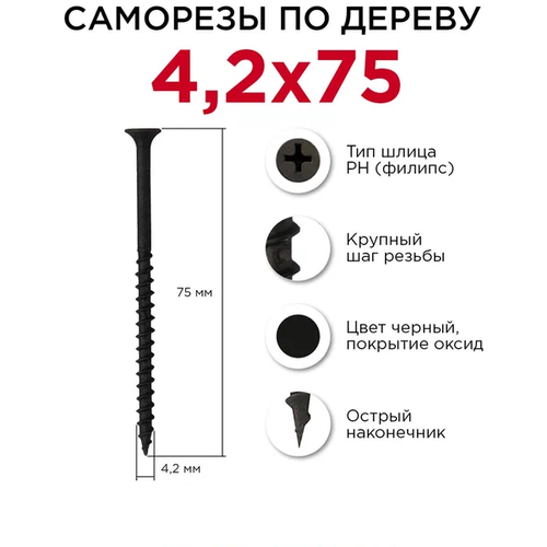 Саморез черный 4,2х75 мм (500 шт.) для гипса, дерева ШСГД