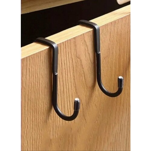 Крючок двойной навесной на дверь шкафа на кухню черный матовый, 1шт.
