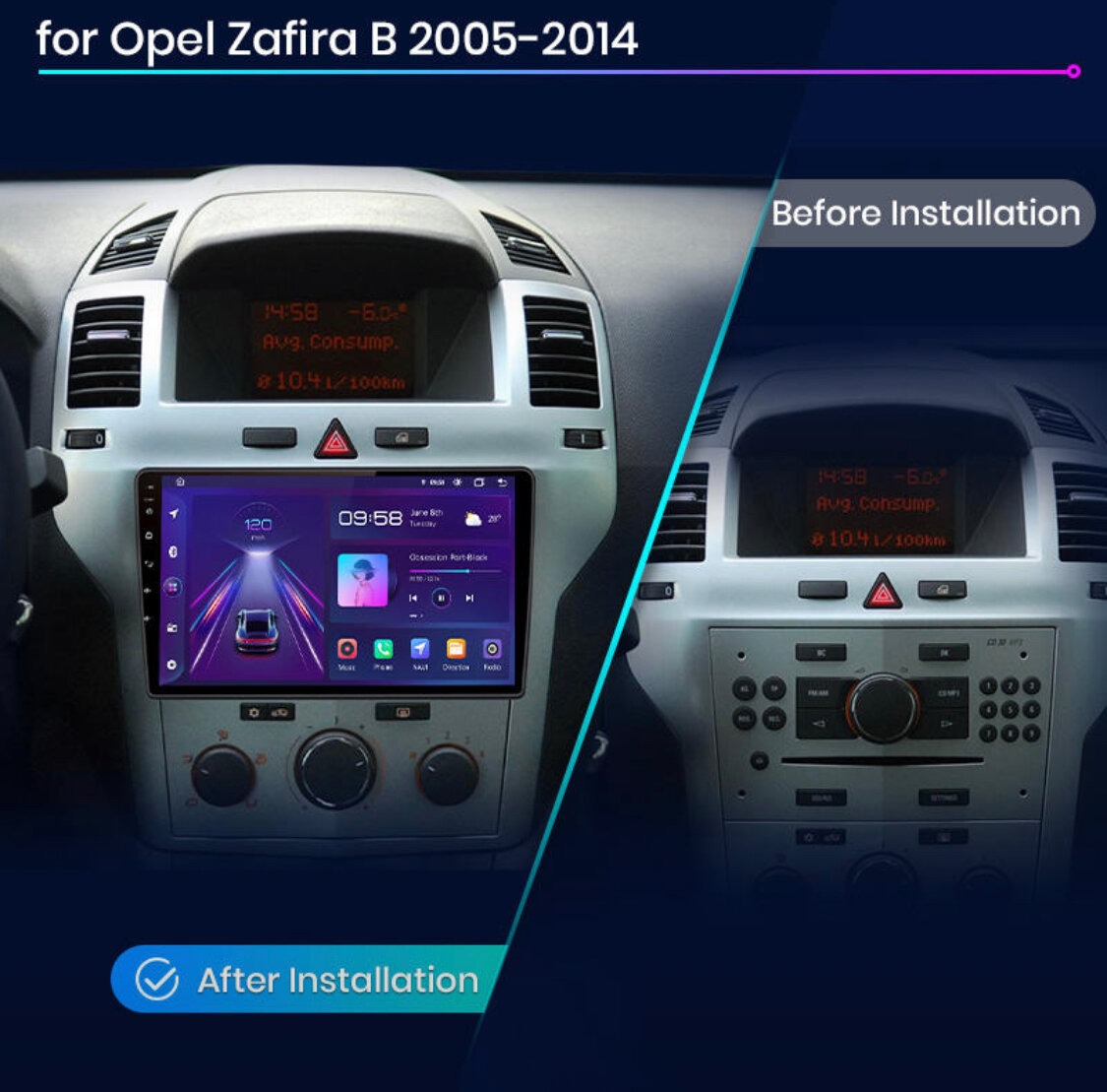 Автомагнитола Junsun V1Pro, 2 din, Android, для Opel Zafira B Astra H 2005-2014/Экран 9 дюймов