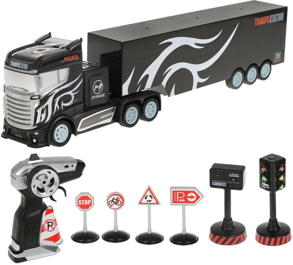 Радиоуправляемый грузовик трейлер и набор дорожных знаков (2WD акб 1:16) - GM1926 (GM1926)