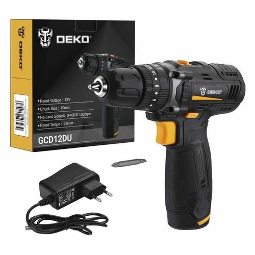 Ударная дрель-шуруповерт DEKO GCD12DU, 1.5Ач, с одним аккумулятором [063-4039]