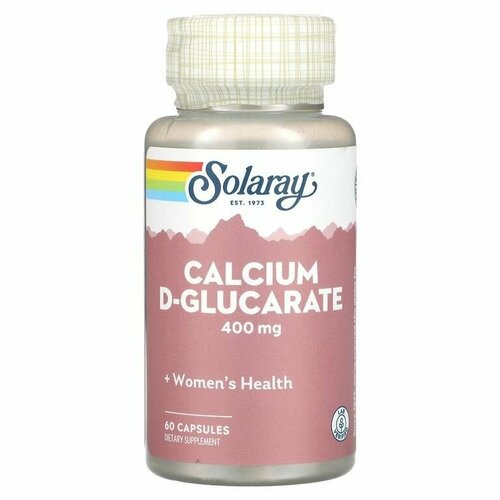 Кальций D-глюкарат Calcium D-Glucarate, 400 мг Solaray 60 капсул / Добавка для здоровья печени и поддержки уровня холестерина, детокс